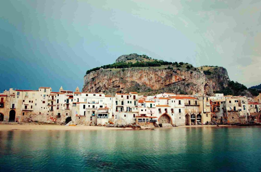 cefalu beach under rocca